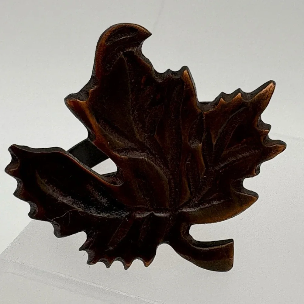 Set of 4 Metal Leaf Napkin Rings Autumn‎ Fall Table Decor Brown Bronze Finish